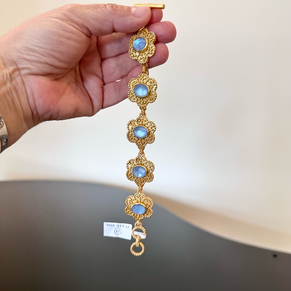 NWT Authentic Rare Julie Vos Flower Station Chalcedony Blue Statement Bracelet - Picture 13 of 17